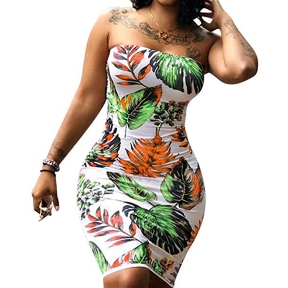 tropical print bodycon dress